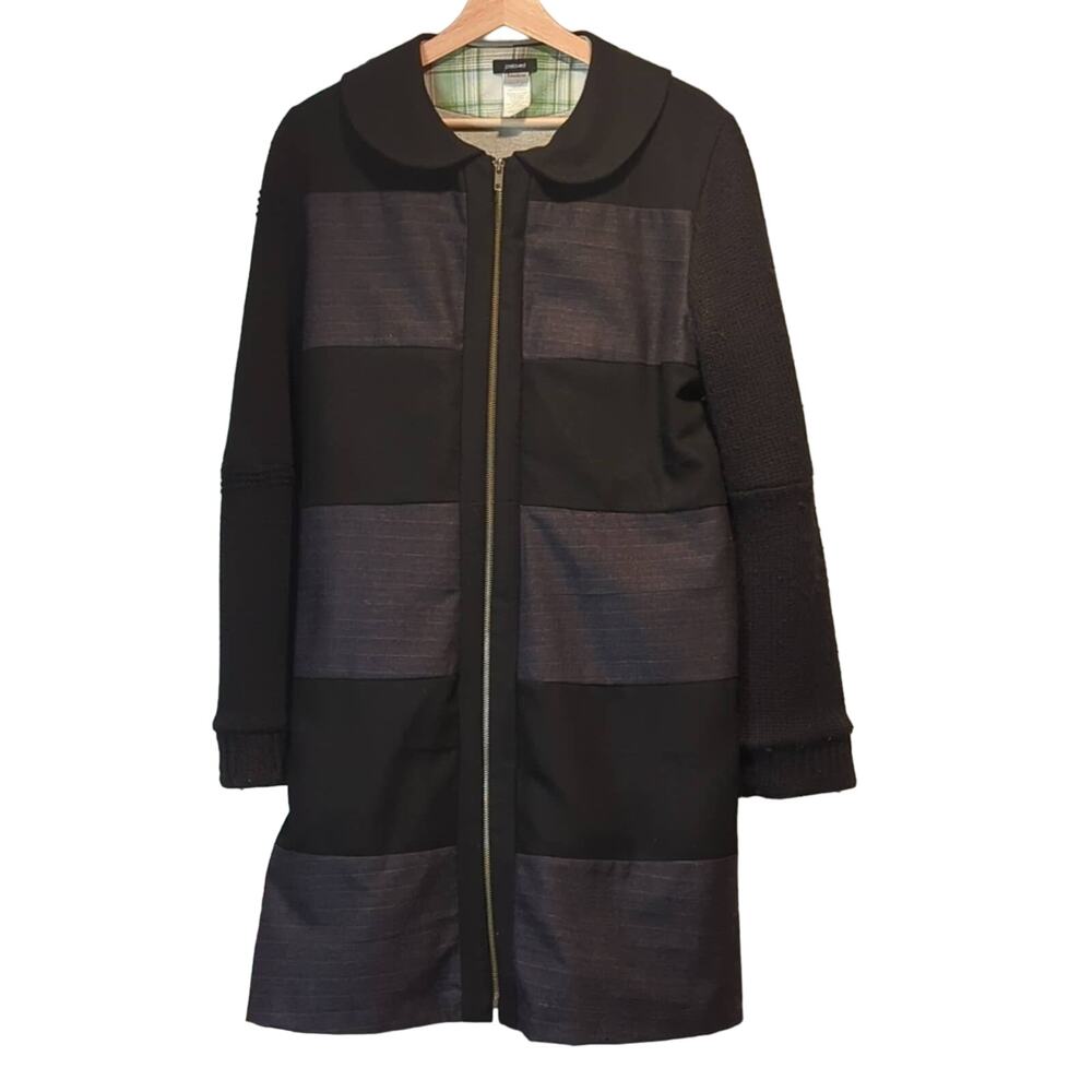 preloved Brand Upcycled Coat Zip Front Black and Gray Size Large